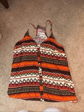 BDG Orange Red Brown Striped Aztec Button-Front Camisole